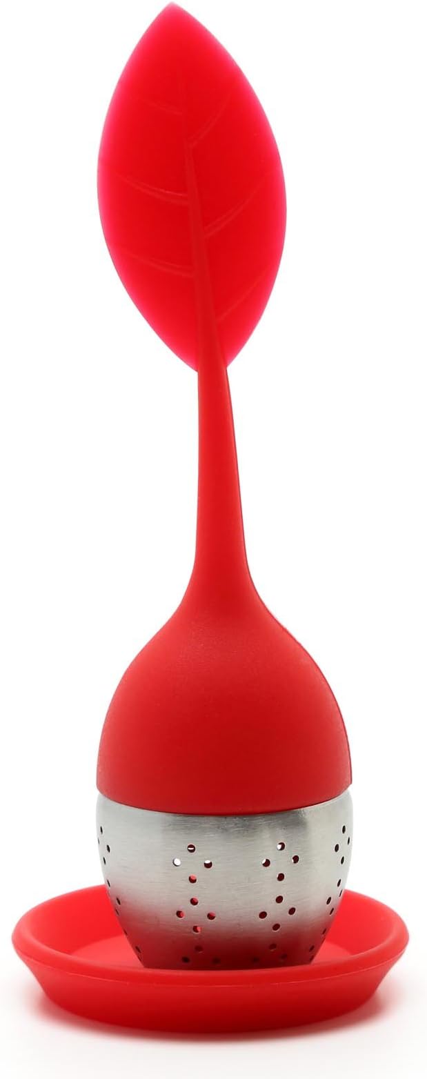 Red Silicone Tea Infuser Leaf Handle with Steel Ball