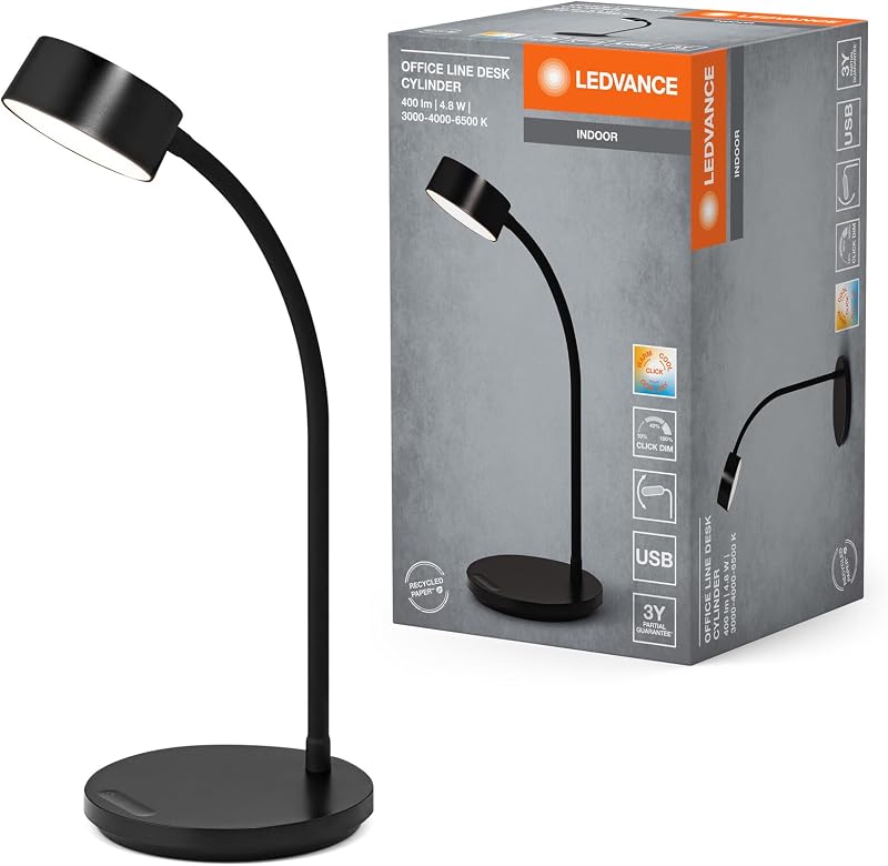 Office Line Desk Cylinder 4.8W CCT Dimmable Black