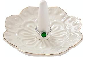 HOMEGOAL Ceramic Ring Holder Dish for Jewelry, Decorative Mandala Jewelry Tray for Rings Earrings Necklaces Watch Keys, Aesthetic Room Decor, Birthday Engagement Wedding Gifts for Women (White)