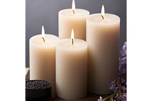 MOSROAD Unscented Ivory Pillar Candles Set of 6-2.8x4 inch - Dripless and Smokeless Large Pillar Candles, 50-Hours Long Burning Time Paraffin Candle for Dinner Table, Christmas and Home Decor