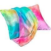 Sinpooo Satin Pillowcase for Hair and Skin,Softer Than Mulberry Silk Pillow Cases 2 Pack, Fade Resistant, Satin Pillowcases with Zipper, Cooling Pillow Cases Standard Size Set of 2, Rainbow Tie Dye