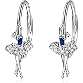 CRMAD Ballerina Earrings for Women Sterling Silver Dancer Leverback Earrings Blue/Purple Jewelry Gift for Dancer Women