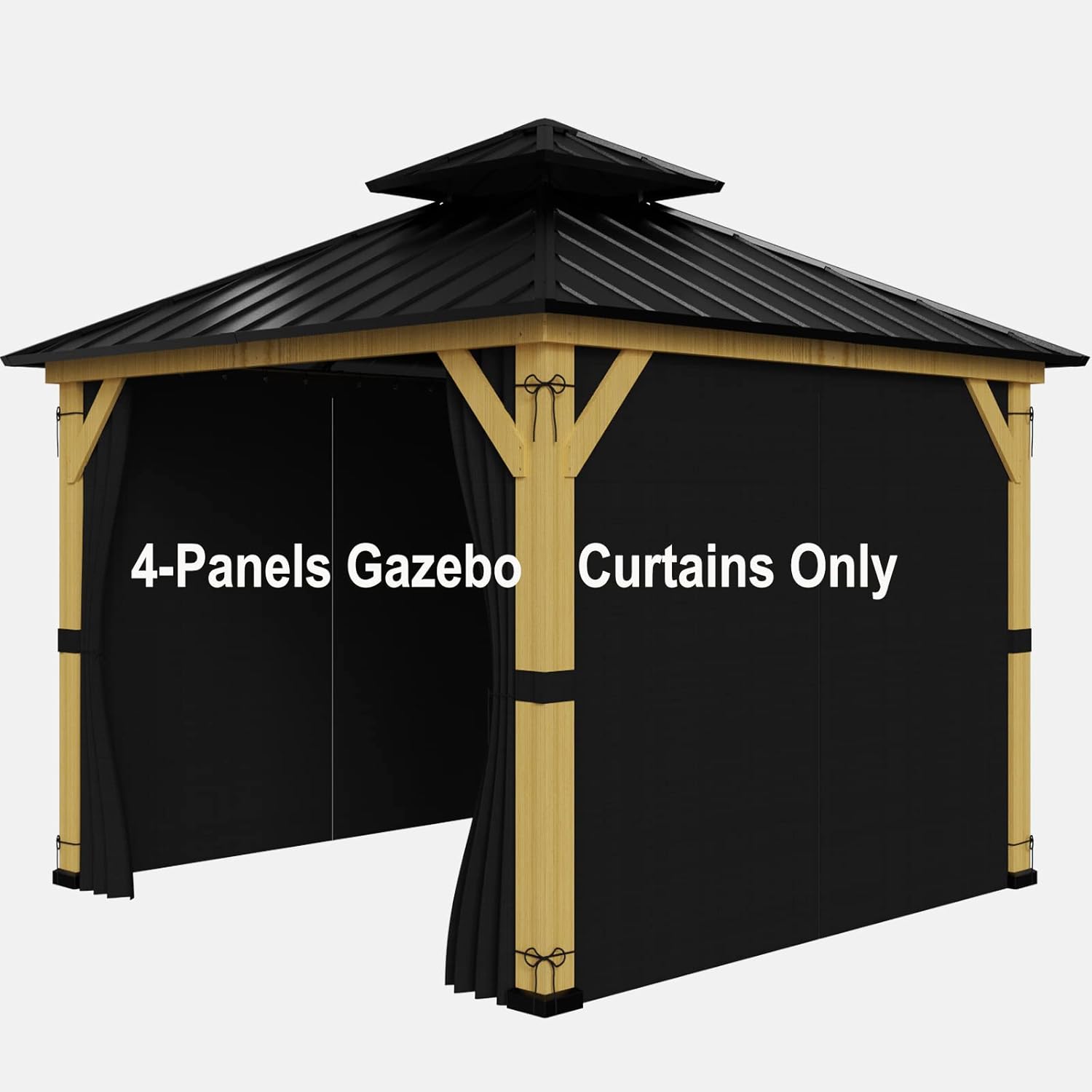 Outdoor Curtains - 10-ft x 10-ft Gazebo Curtains,Privacy Replacement Sidewall 4-Panel Universal Shade Curtains Set,Protecting Side Walls (Only Curtain)-Black
