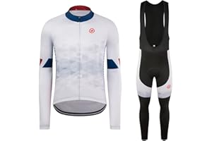 GCRFL Winter Cycling Jersey Sets Thermal Fleece Bike Jersey + Bib Pants, Long Sleeve Cycling Clothing Sets for Man