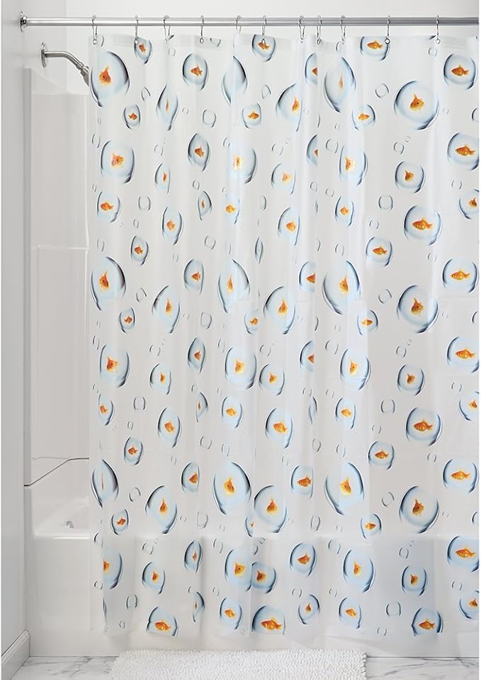 iDesign Bubble Fish PEVA Shower Curtain 180 cm x 180 cm, Multi Color