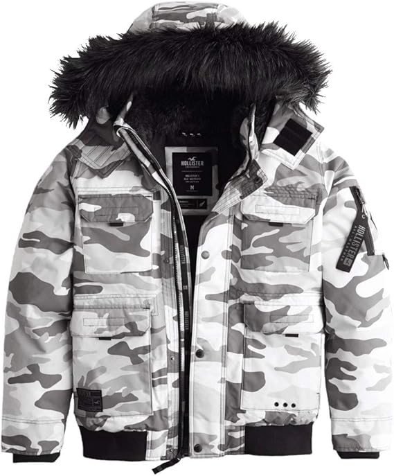 Amazon ホリスター メンズ ボンバー ダウン ジャケット Down Utility Bomber Jacket ホワイトカモフラージュ L 並行輸入品 コート ジャケット 通販