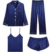 SWOMOG Women's Silk Satin Pajama Set - Short Sleeve Button Down Top & Shorts (XS-3XL, Mauve Pink)
