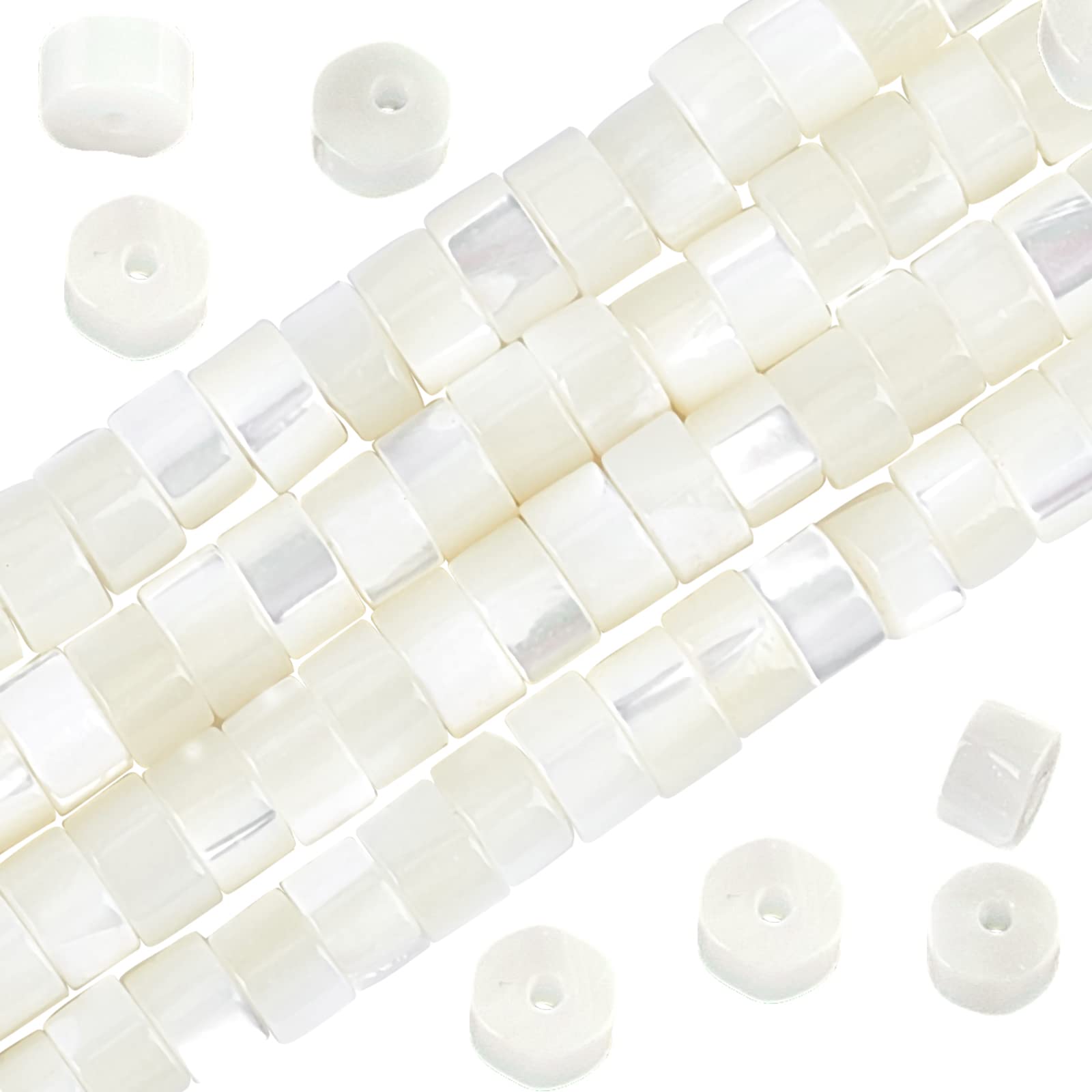 NBEADS 2 Strands Natural Trochid Shell/Trochus Shell Beads, Natural Column Freshwater Pearl Beads for DIY Crafts Making Jewelry Bracelets Necklaces Earrings, White