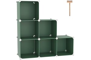 C&AHOME 6-Cube Storage Organizer, Stackable Storage Cubes Shelves, Portable Bookshelf, Plastic Clothing Storage Closet Organizer, DIY Modular Shelving Units for Wardrobe, Home, Green