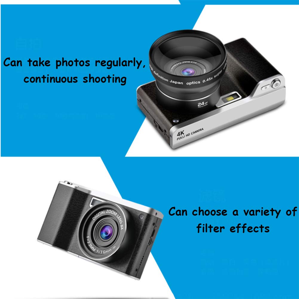 HZYYZH Cámara Digital de Alta definición 4K, Zoom Digital 8X 24 ...