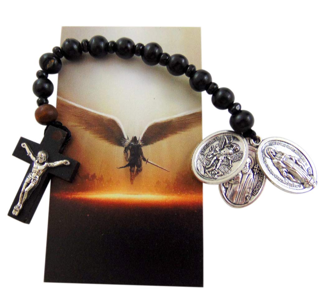 Westmon Works St Michael Wooden Pocket Rosary Saint Gift Set with Holy Prayer Card
