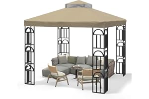 Go Beyond Gazebo 10x10 Canopy Replacement Top，Double Tiered Gazebo Covers with Air Vent，Pavilion Cover Sunshade Polyester，for Garden Canopy, Patio Gazebo Canopy, Grill Gazebo Canopy (Khaki)
