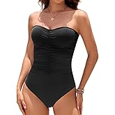 Holipick Women Strapless One Piece Swimsuits Tummy Control Bandeau Tube Top Bathing Suits Slimming Swimwear
