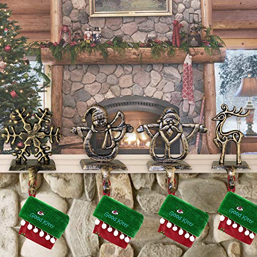 ODOMY Christmas Stocking Holders for Fireplace Mantle Stocking Hook Hangers Metal Snowman Reindeer Santa Snowflake Holder Indoor Vintage Christmas Decorations (Deer)