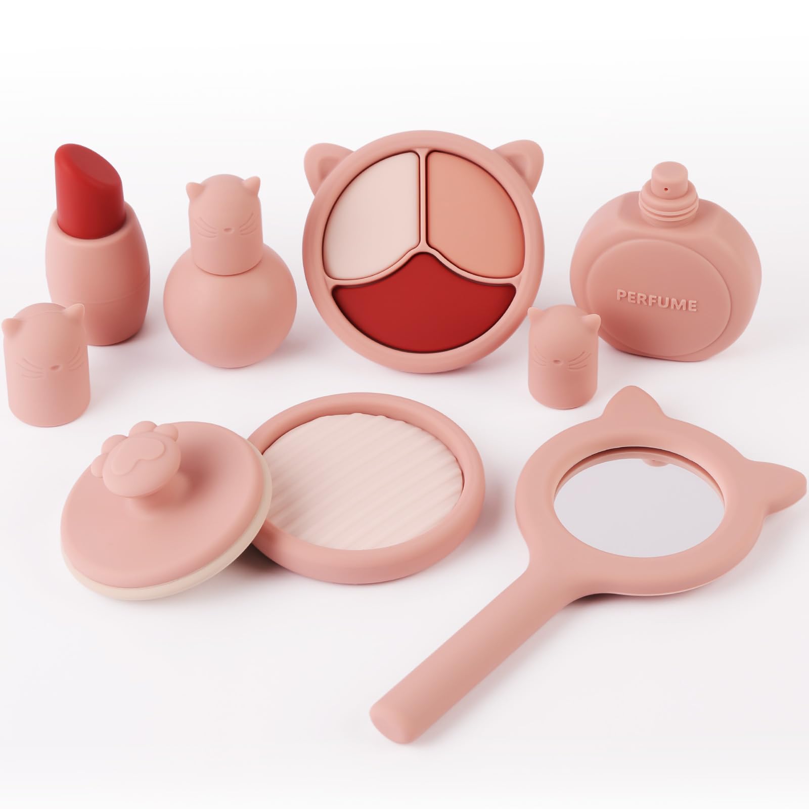 HOTUT Kids Makeup Set, 8pcs Silicone Pretend Makeup Toy Set, Girls Toys, Age 3-11, Pink, Princess Theme