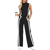 Casly Lamiit Womens 2 Piece Lounge Set Stripes Travel Outfits Sweatsuit Mock Neck Tank Top Wide Leg Pants Casual Activewear