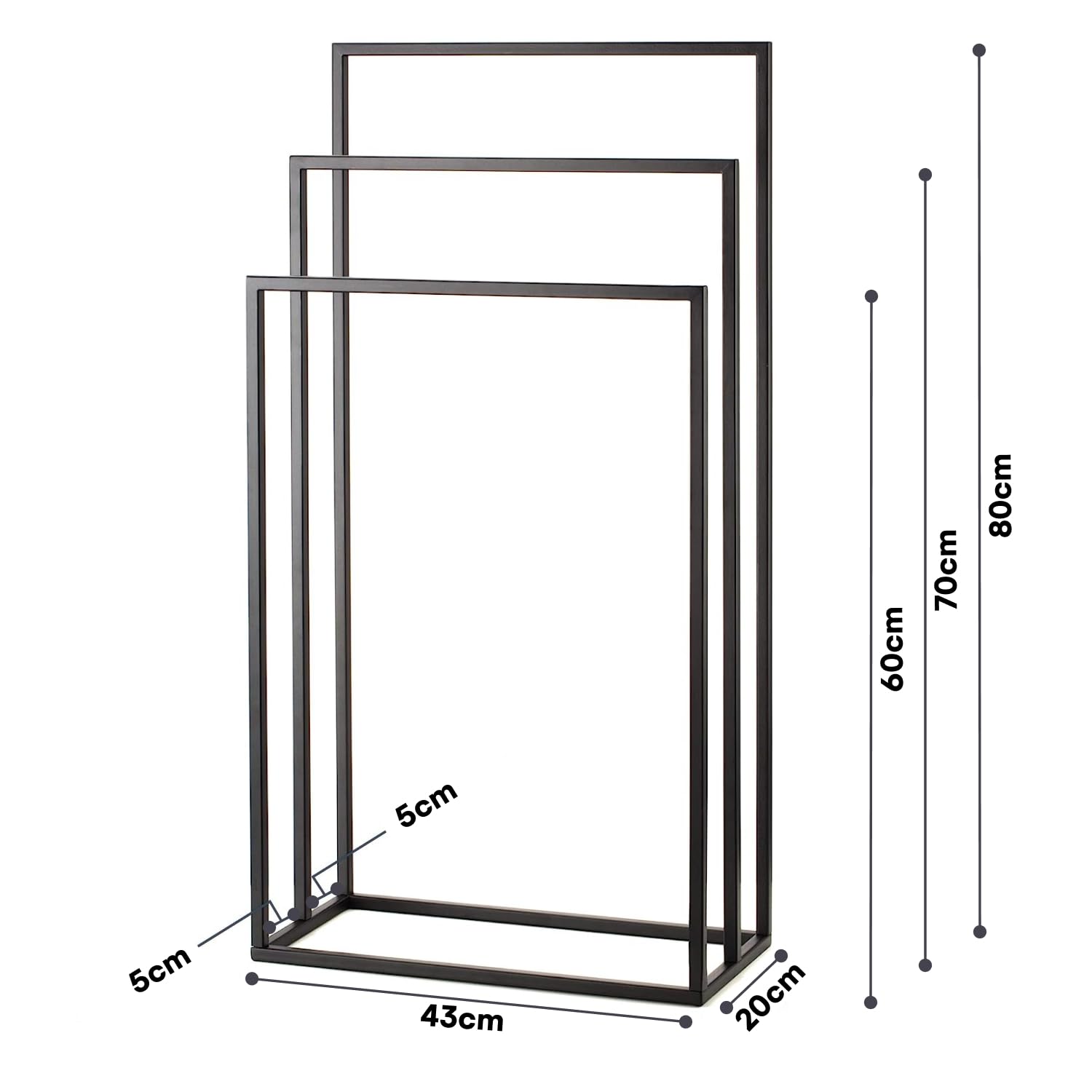 Smartpeas Handtuchhalter Stehend - Handtuchständer Schwarz Aus Rostfreiem Pulverbeschichtetem Stahl - Mit 3 Handtuchstangen - Plus: Edelstahl Klebehaken 7