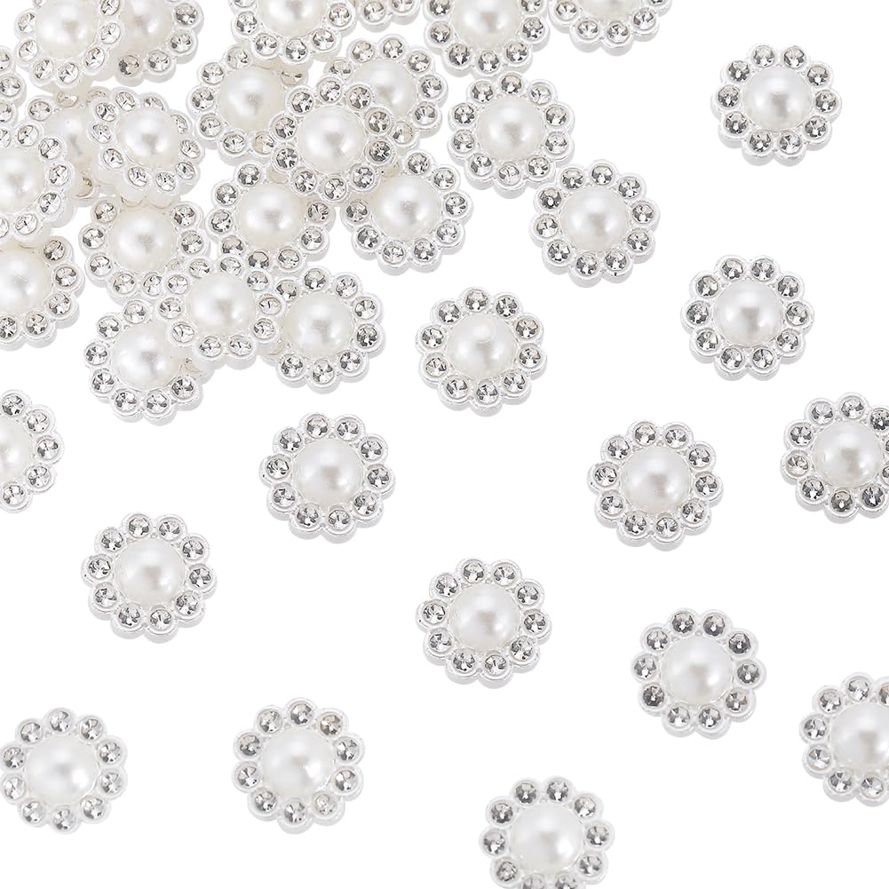 GORGECRAFT 1 Box 100Pcs Pearl Buttons Vintage Rhinestones Round Crystal Button Sew on Buttons Embellishments for Sewing Coats Sweater DIY Crafts Clothing Wedding Dress Home Decor Women White 14mm