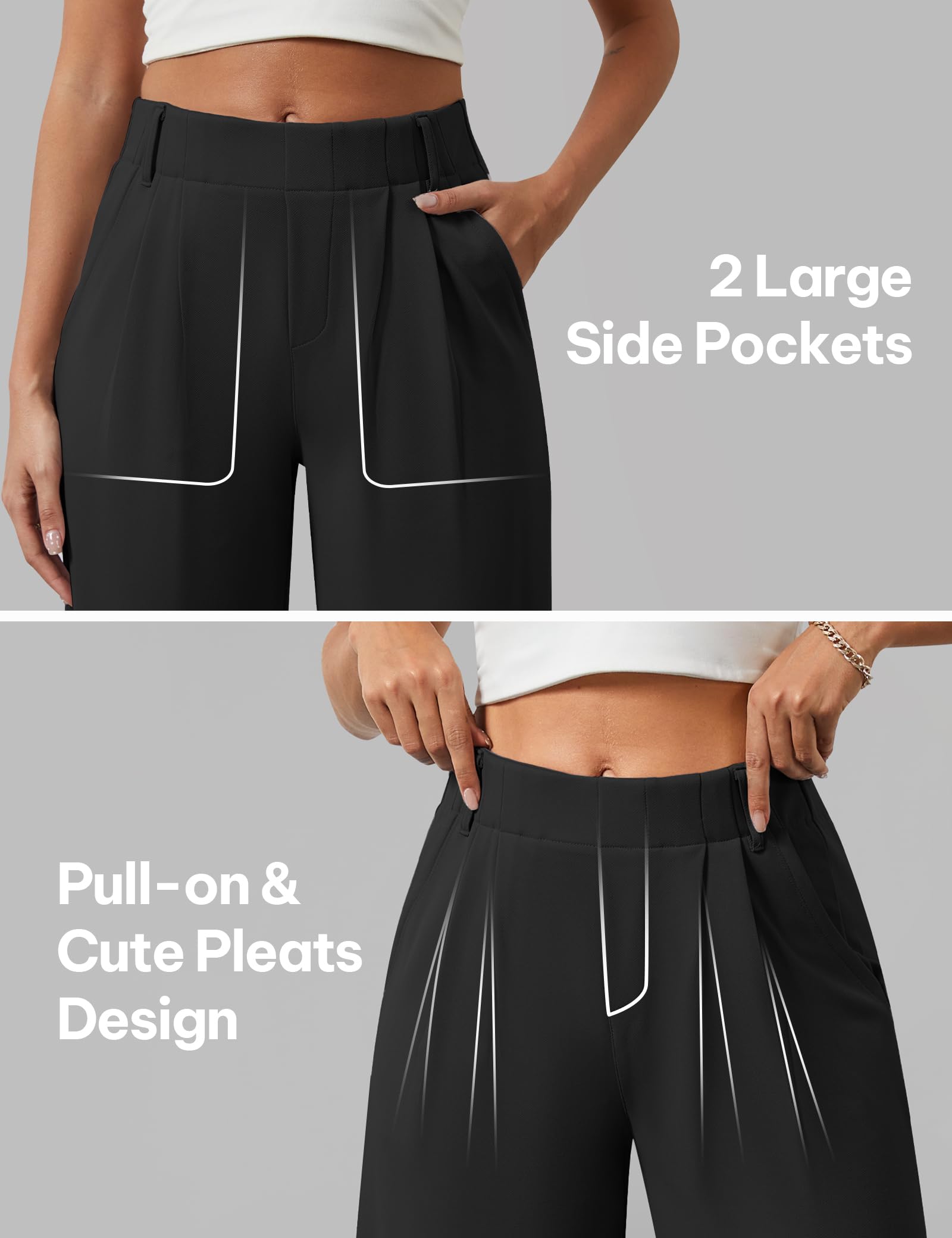 AVAMO Womens Dress Pants Wide Leg Pull On Stretchy Work Pants for Women with Pockets High Elastic Waist Office Business Black