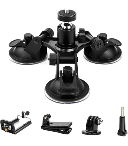 Treppiede A Ventosa 360° Con Testa A Sfera – 3 Ventose Ultra Potenti Per Action Cam GoPro, Canon, Nikon, Sony