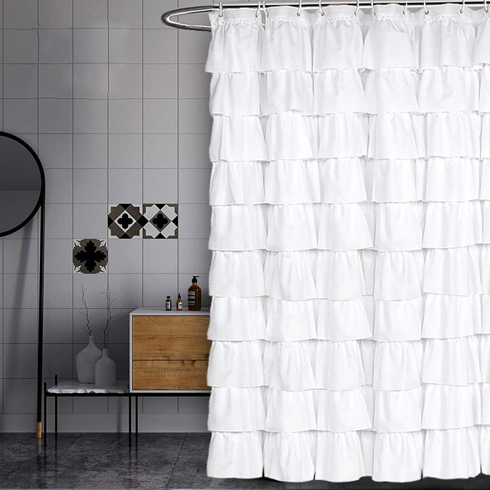 Volens White Shower Curtain Fabric/Ruffle for Bathroom,72in Long …: Home & Kitchen