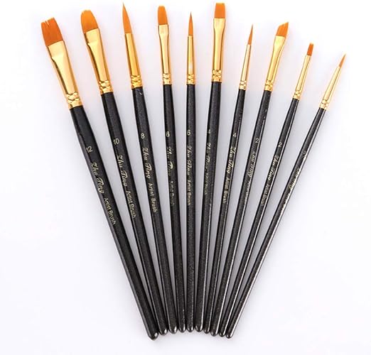 Amazon Vaslon 画材筆 ペイント 10本セット ブラシ アクリル筆 水彩筆 油絵筆 画筆 丸筆 平型筆 平型円頭筆 短毛筆 アクリル 絵の具 ブラック 筆 ブラシ 通販