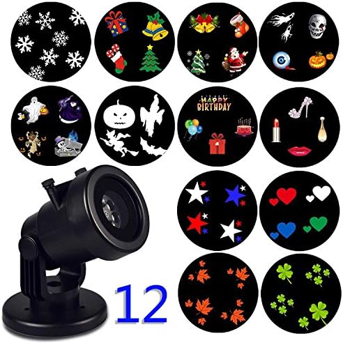 Christmas Snowflake Decoration Outdoor Projector Light,Holiday Garden Light,Rotating Project Lamp,LED Landscape Moving Lights with 12 pcs Switchable Slides for Outdoor &amp; Indoor