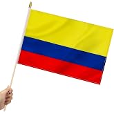 Yingnner 12 Pack Columbia Stick Flags Small 12x18 Inch Colombian Hand Held Flags with 24 Inch Wooden Pole Decorations