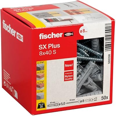 fischer SX Plus 8x40 Expansion Dowels Box of 50 with Screws