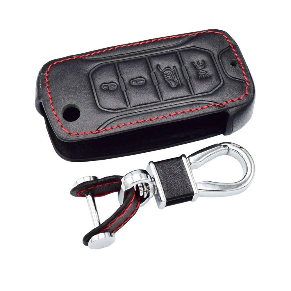 Happyit Leather Car Key Cover Cases Keychain for Jeep Renegade 4 Buttons Fold Key Fob Accessories