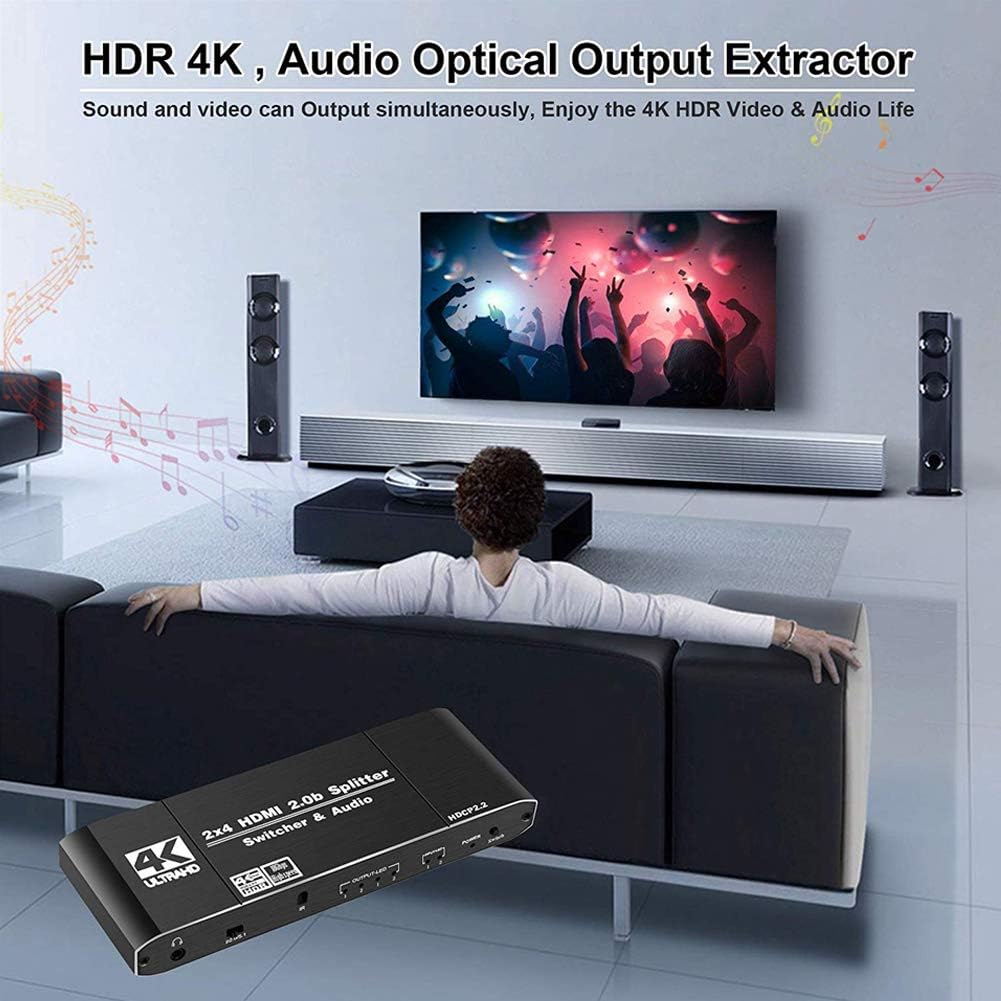 1JUSTLINK 2.0 HDMI Switch Splitter 4K 2x4 2 Input 4 Output Audio and Video Selector Box No External Power Required Support UHD 4K 60Hz1080P 3D for DVD PS3 TV Projector: Electronics