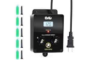 Electric Fence Energizer with LCD Display, Ortis 12,000V 3 Joules Electric Fence Charger, 6.2 Mile Range, Safe & Effective Animal Control for Livestock, Garden & Pasture Protection