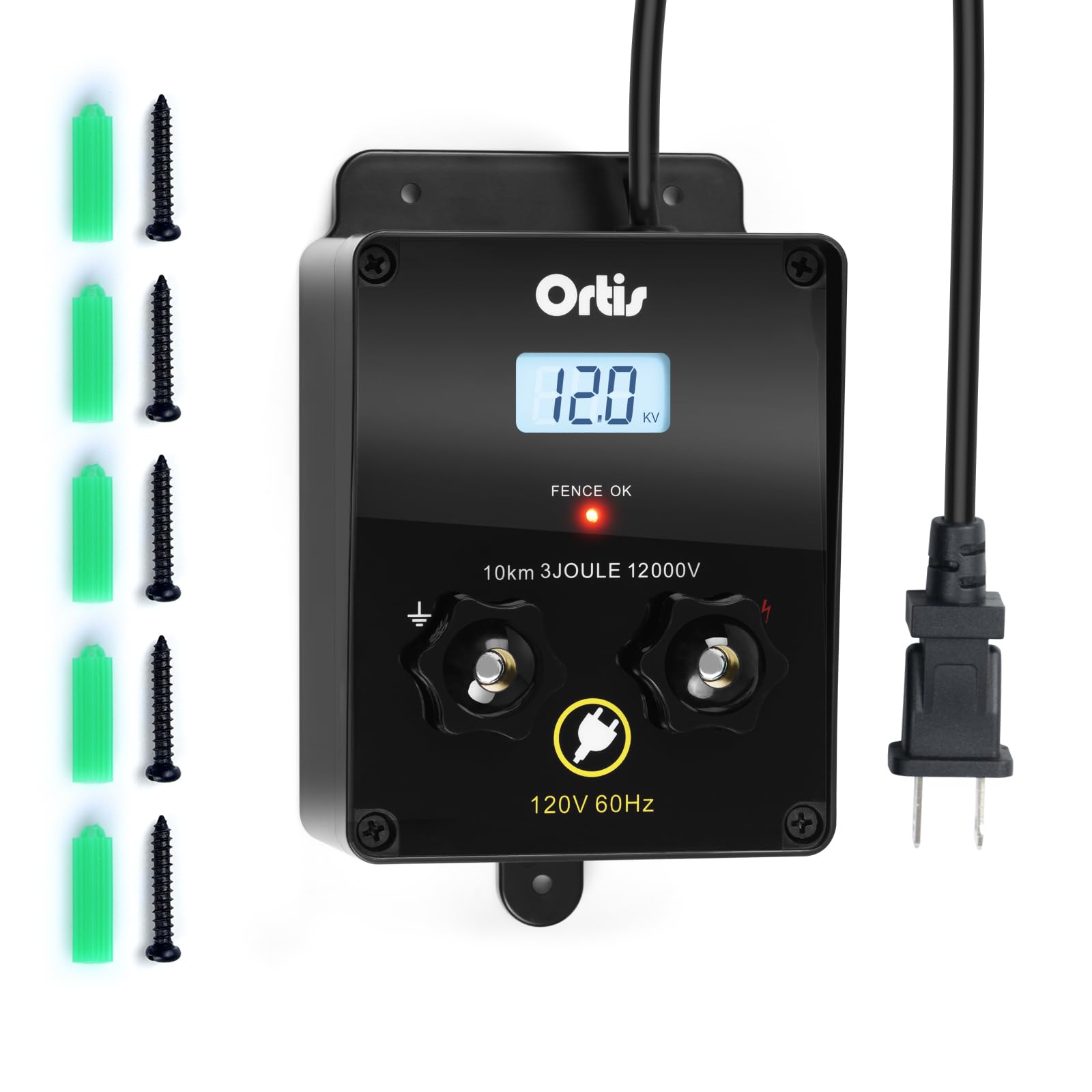 Photo 1 of Electric Fence Energizer with LCD Display, Ortis 12,000V 3 Joules Electric Fence Charger, 6.2 Mile Range, Safe & Effective Animal Control for Livestock, Garden & Pasture Protection