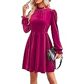 Jayscreate Women's 2023 Velvet Dress Elastic Waistline Fall Long Sleeve Wedding Guest Short Wrap Tunic Formal Dress