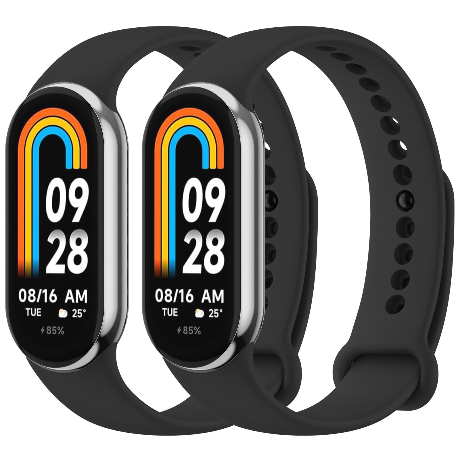 Wanme Pack 2 Straps Compatible with Xiaomi Mi Band 8 Straps Women Men, Soft Silicone Replacement Strap for Xiaomi Mi Band 8, Length Adjustable (Black/Black)