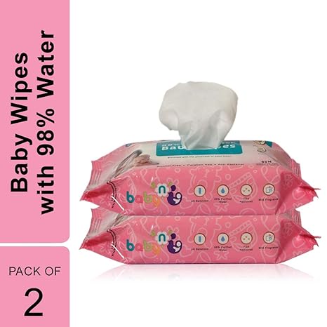 Babynu 98 % Water Wipes 80 Wet (White, Pack of 2)
