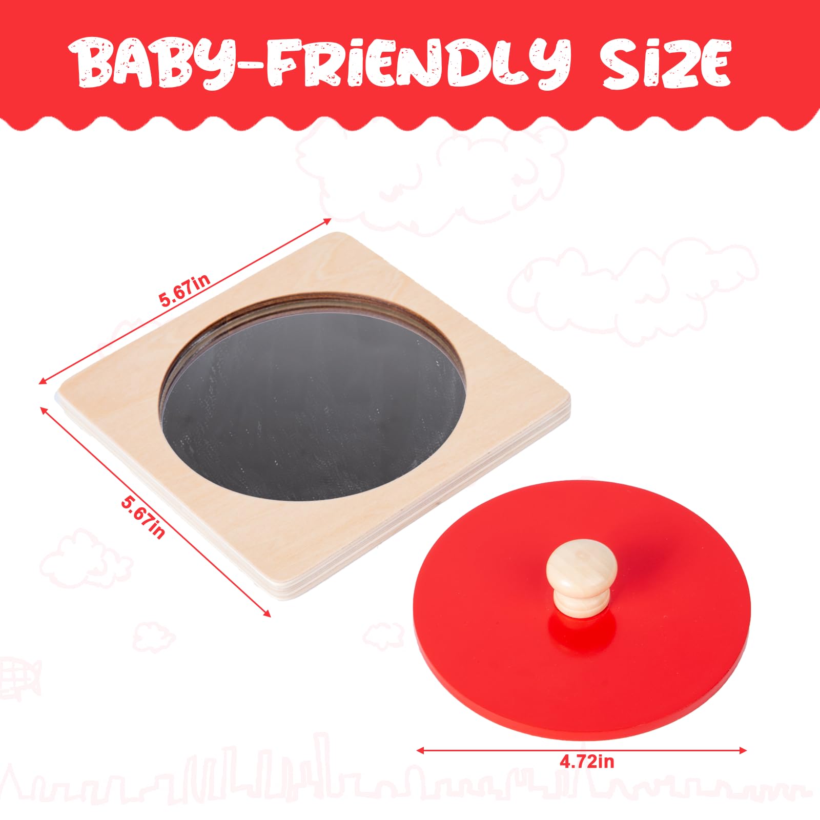 Montessori Baby Toys Play Kit Montessori Mirror Peekaboo Knob Puzzle, Medium Spinning Drum and Rainbow Fabric Ball Kit Toys for6-12Months Toddlers (Mirror Peekaboo Knob Puzzle)