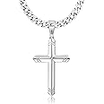Besteel 925 Sterling Silver Cross Necklace for Men Women, 5MM Durable Stainless Steel Diamond Cut Cuban Link Curb Chain with Silver Cross Pendant, Mens Cross Crucifix Necklaces Jewelry 16-30 Inches