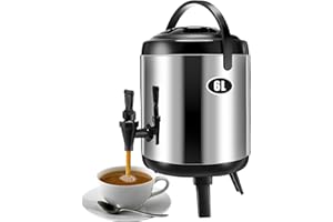 Mifoci Insulated Drink Dispenser Stainless Steel Hot Water Beverage Dispenser Coffee Urns Hot and Cold Drink Holder with Pump Spigot for Party Tea, Milk, Water(1.59 Gallon/ 6 L)