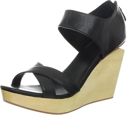 womens black leather wedge sandals