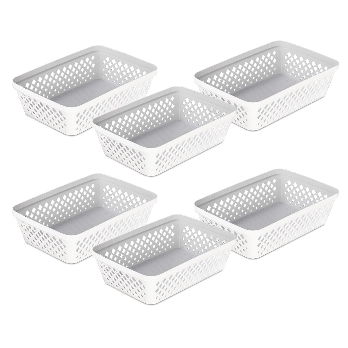 Photo 1 of Glad Plastic Storage Basket Set - Multipurpose Drawer Trays, Kitchen Pantry Containers, and Bathroom Bins - 6 Pack Medium Organizers, White