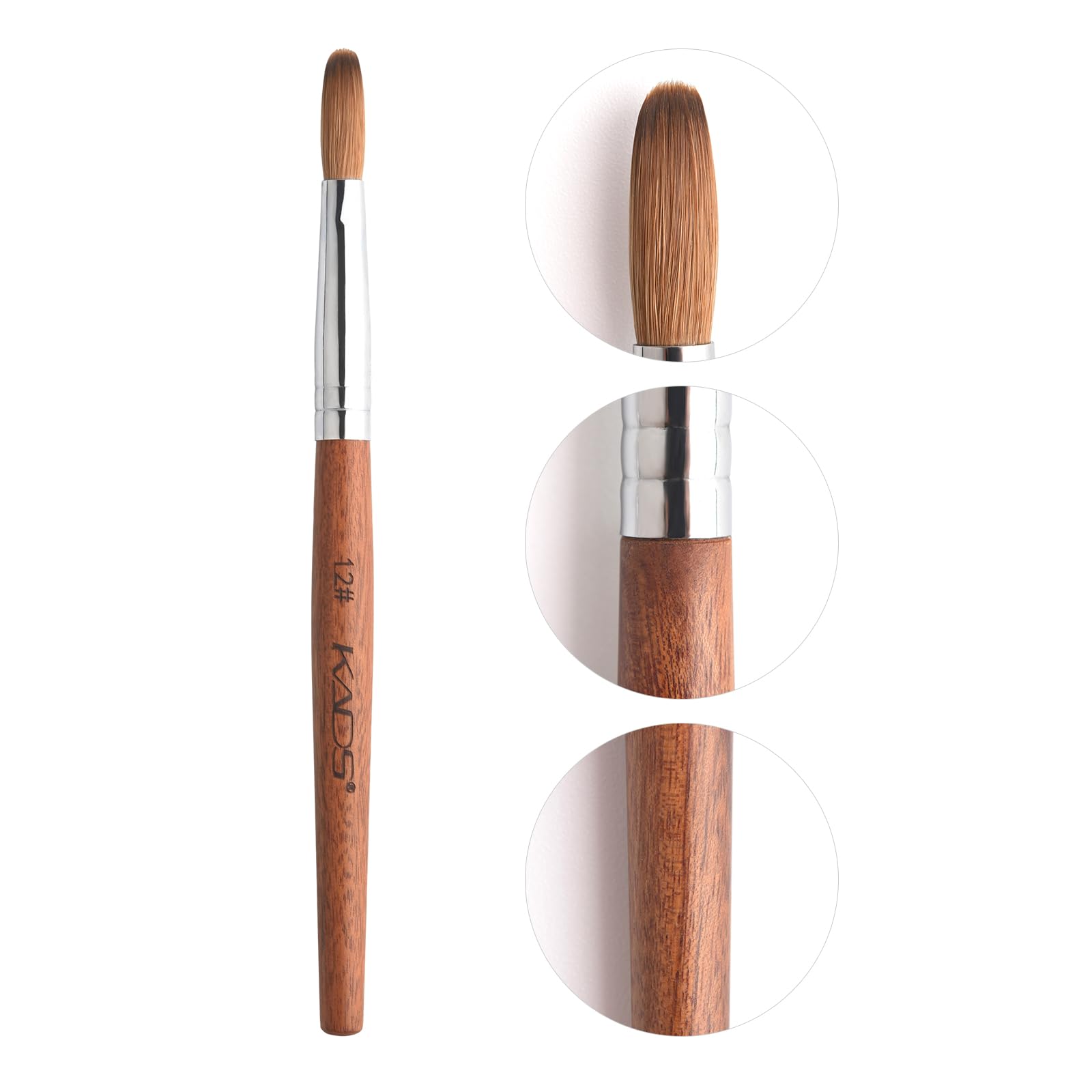 KADS Pure Kolinsky Hair Bristles Acrylic Nail Brush Oval Crimped Shaped RedWood Handle Professional Salon Quality (12#)