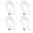 Sunco 4 Pack Retrofit LED Recessed Lighting 6 Inch, 5000K Daylight, Dimmable Can Lights, Baffle Trim, 13W=75W, 965LM, Damp Rated.
