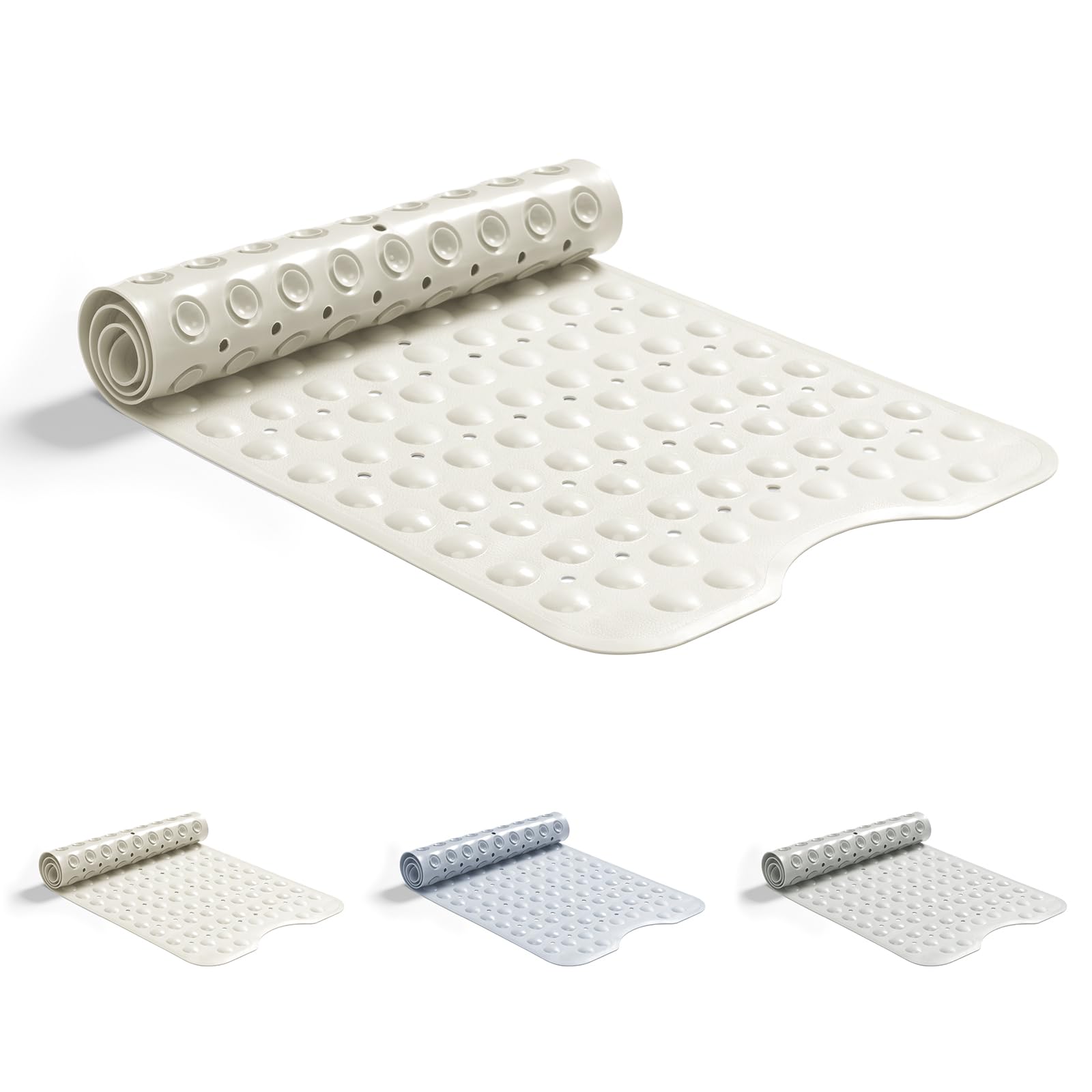 Good Nite Non Slip Bath Mat 101x40cm Bathtub Mat Shower Mat Machine Washable Bath Tub Mat with Suction Cups Drain Holes Rubber Bath Mats Non Slip Anti Mould Extra Long Bath Mat Beige
