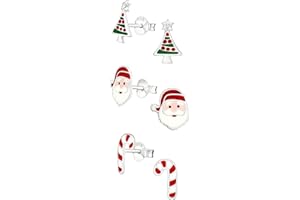 ICYROSE 925 Sterling Silver (SET OF 3) Crystals Christmas Tree Santa Claus Candy cane Stud Earrings 28468