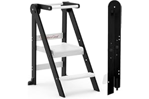 CAMECEQUTER Taleco Gear Foldable Toddler Kitchen Stool Helper, Tower with 3 Adjustable Height, Wooden Toddler Step Stool, Collapsible Tower, Kids Stool for Kitchen and Bathroom