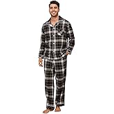 Vulcanodon Men 100% Cotton Pajama Set, Long Sleeve Flannel Pajama Sets Soft Woven Plaid 2 Piece Button Down Lounge Set