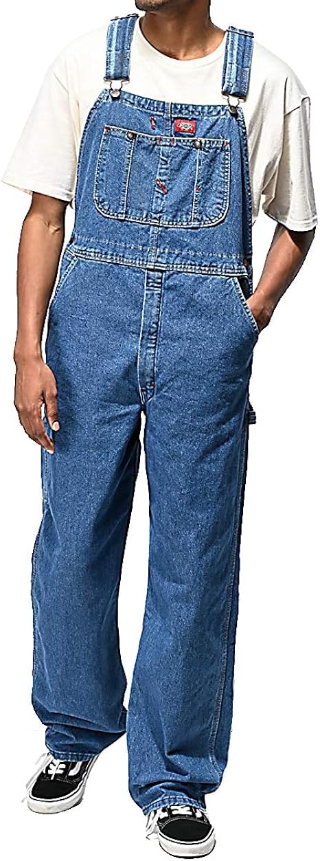 dickies washed denim blue overalls