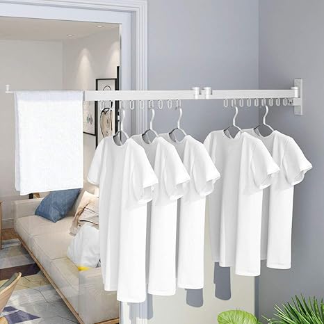 Amazon Co Jp Zyh Shelf 壁掛け衣類乾燥ラック 収納可能なバルコニー衣類ハンガー アルミ製折りたたみコートドライヤー 寝室 リビングルーム 385 806 449 ホーム キッチン