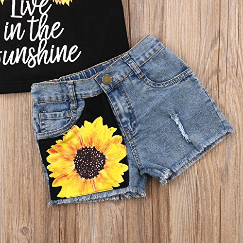 2Pcs/Set Fashion Toddler Kids Baby Girl Sleeveless T-Shirt Top+Floral Denim Shorts Outfits (Style 2, 1-2 Years) - Thumbnail 5